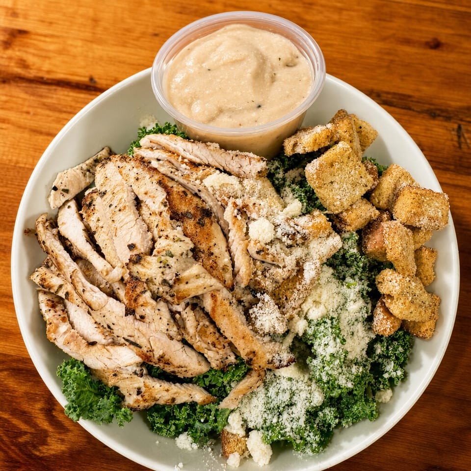 Chopped Kale Chicken Caesar Salad.
